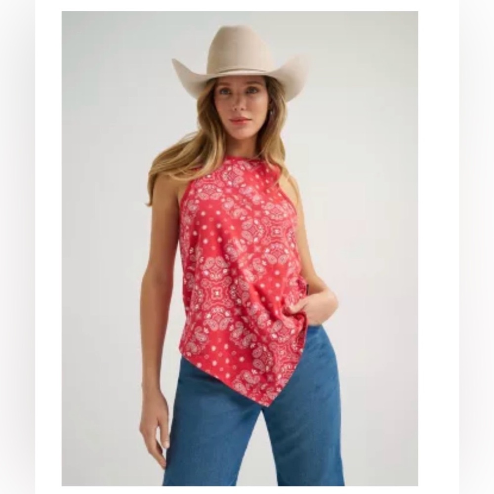 WOMEN'S WRANGLER ALLOVER BANDANA PRINT TANK IN RED